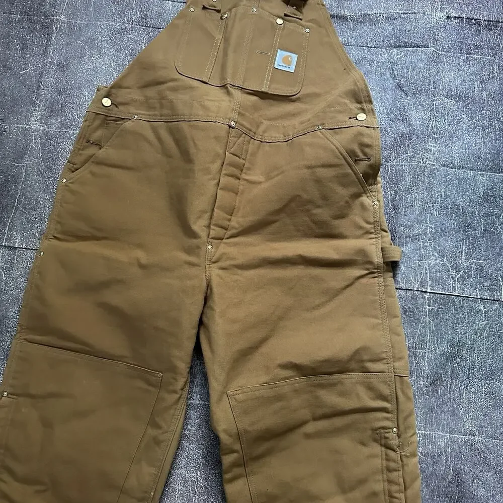 Men's Vintage Y2K Carhartt USA Double Front Knee Quilt Lined Overalls Sz 44 X 30 - Picture 2 of 7